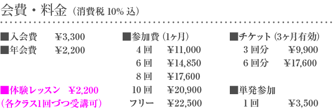 会費・料金（消費税8%込）